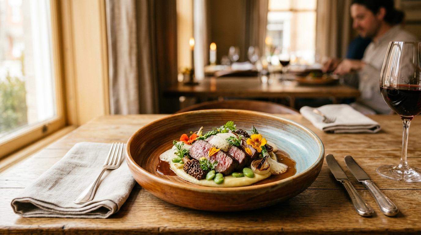 Elegant plated dish at a Michelin starred restaurant in the United States