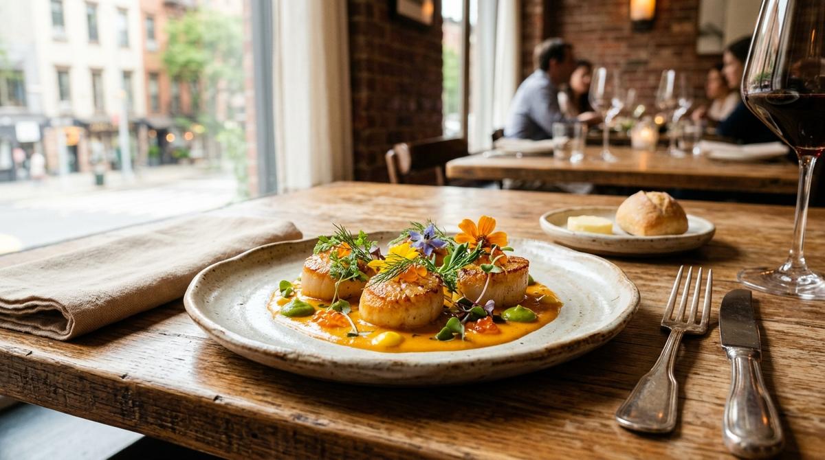 Elegant plated dish at a Michelin-starred restaurant in New York City