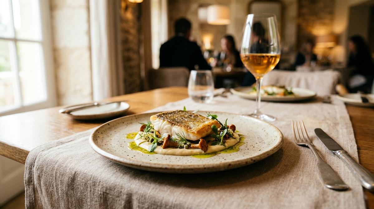 Elegant plated dish at Michelin star restaurant showing fine dining presentation