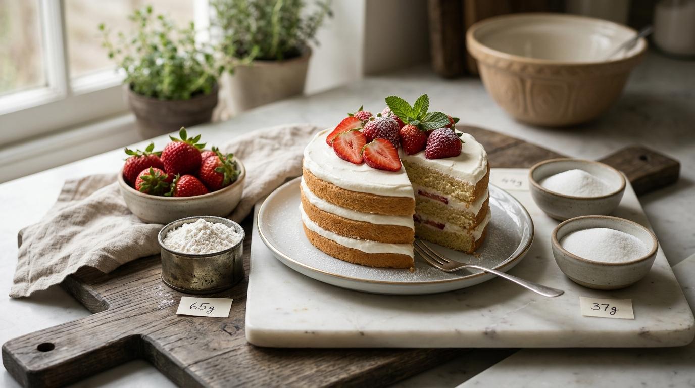 Japanese strawberry shortcake with fresh strawberries and whipped cream layers