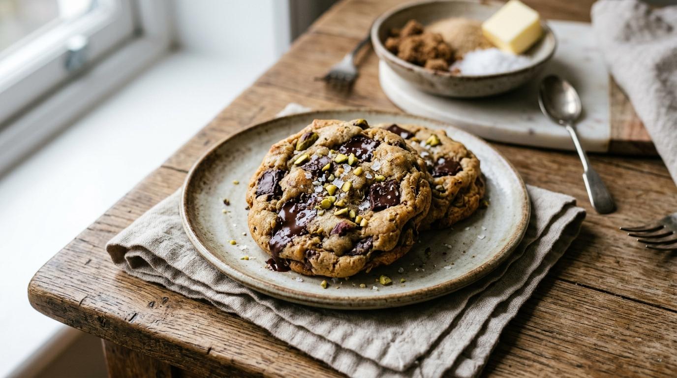 Stuffed Dubai chocolate cookies with pistachio cream and kataifi filling