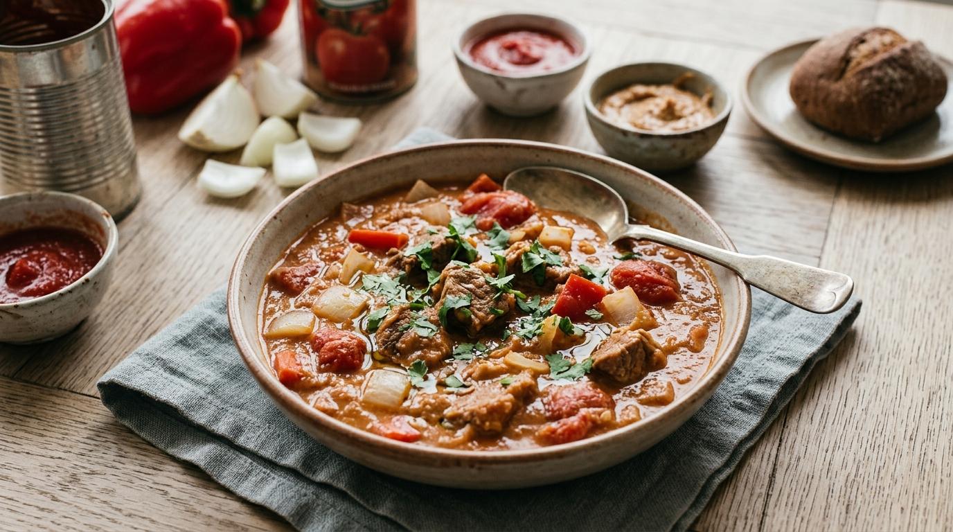 Bowl of Nkatsenkwan Ghanaian groundnut stew with lamb and peanuts