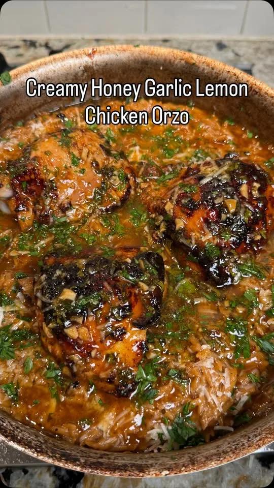 Creamy Honey Garlic Lemon Chicken Orzo