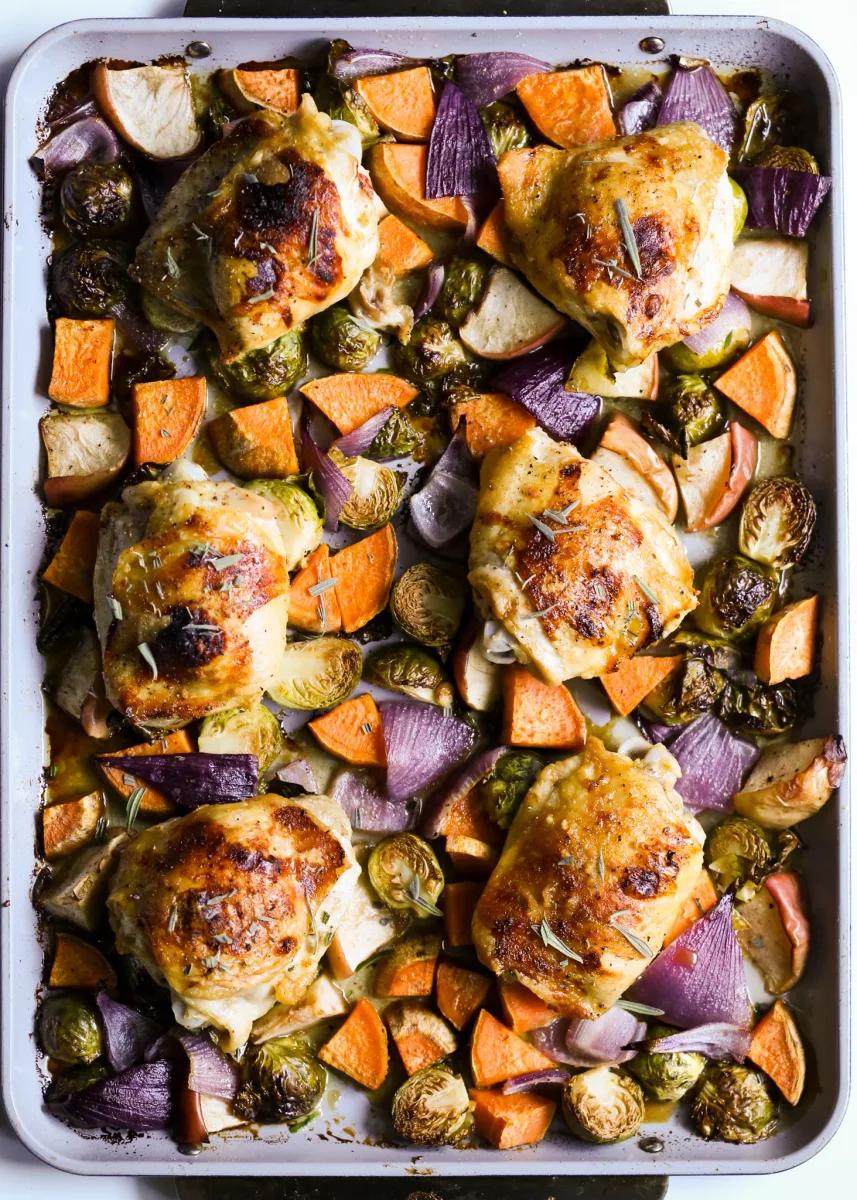 Sheet Pan Apple Cider Chicken Thighs with Fall Vegetables