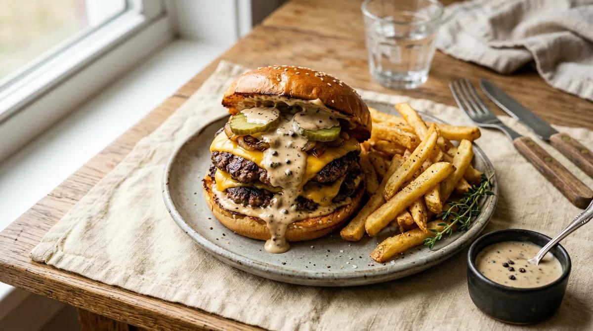Double Smash Burger with Creamy Peppercorn Sauce photo
