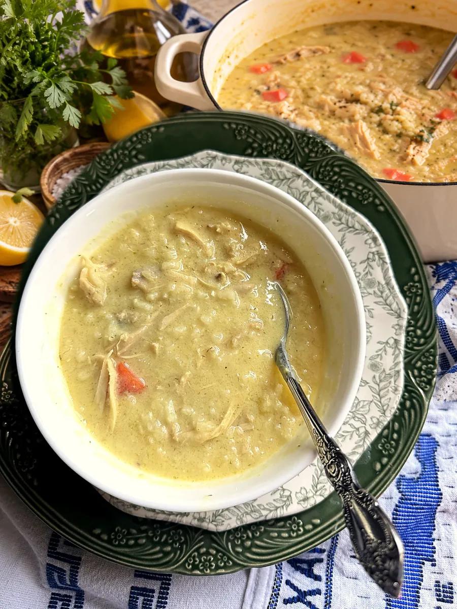 Greek Chicken Avgolemono Soup with Rice